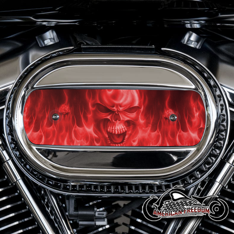 Harley Davidson M8 Ventilator Insert - Red Flame Skull
